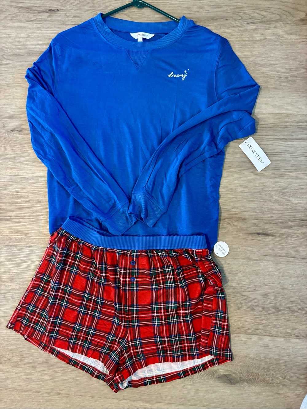 Honeydew Pajama Set Long Sleeve / Plaid Shorts MSRP $64